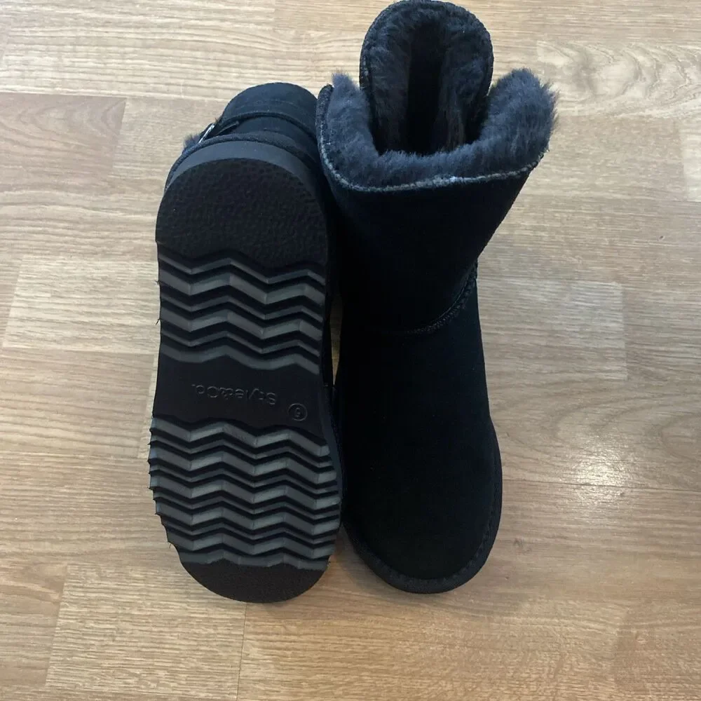Style & Co Teenyy Suede Winter Booties Black Faux Fur Lined Boots Size 5 new